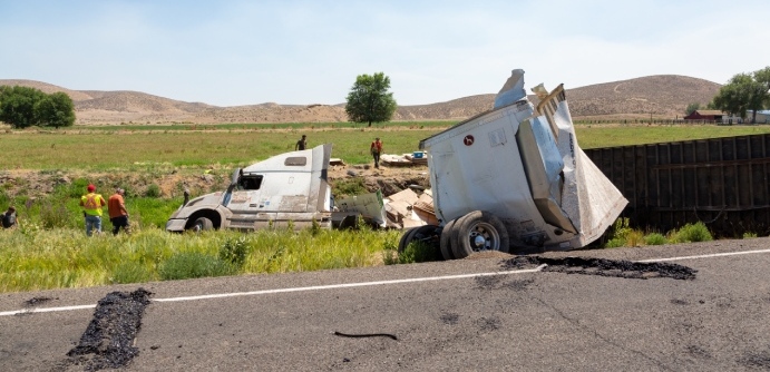 Rigged truck after an accident in the highway